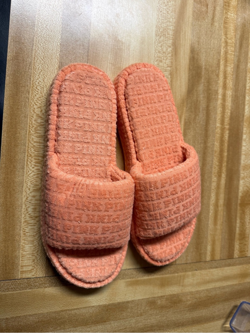 PINK Victoria's Secret Coral Terry Slide Slippers